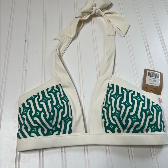 Boden Womens Ithaca Halter Bikini Top US 8 Green Geometric Swim NEW. 392 - Picture 1 of 3
